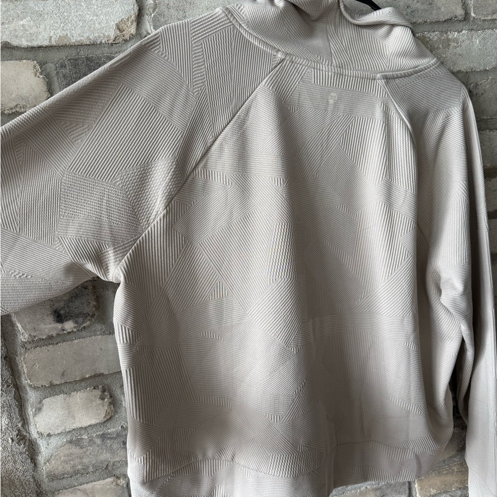 Textured Beige Mock Neck Athletic Top